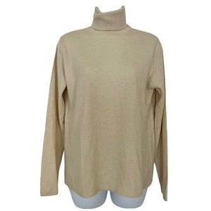 CULLEN 100% CASHMERE PALE SAND BROWN TURTLENECK LONG SLEEVE SWEATER Sz M
